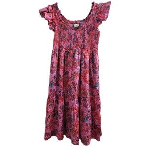 Tuckernuck Pink Floral Smocked Dress Ruffle Sleeve Tiered Midi Cotton XL